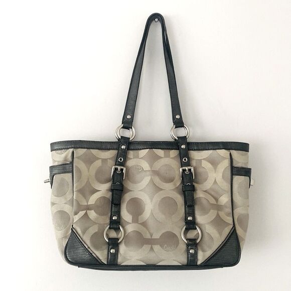 Coach Signature Grey Satin & Leather Shoulder Bag Office siren, Corp Core - Picture 6 of 13